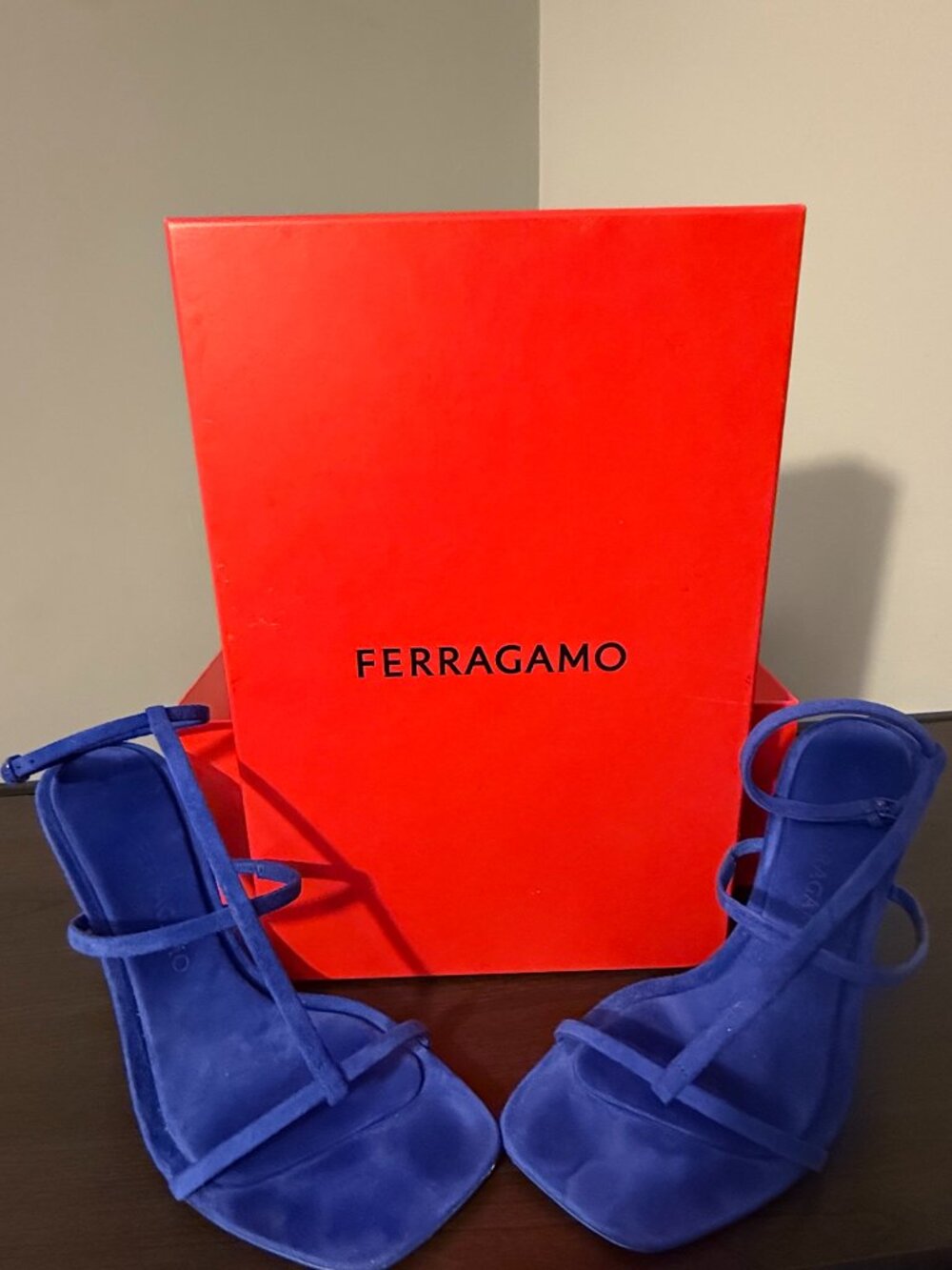 Ferragamo Elina X5 10.5cm Suede Sandal, Blue - Size US 9 & EU 39